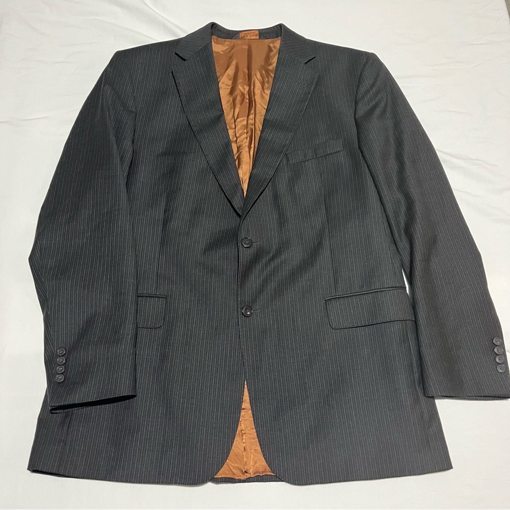 46R Mens Jos A Bank "Joseph" Blazer PinStriped Black 100% Wool 2 Button
